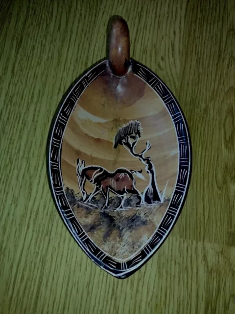 African Folk Art Soapstone Dish - Kenyan Painted & Carved Animal/Tree Backround