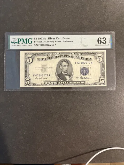 1953-A $5 Silver Fr. 1656 FA Block PMG 63 EPQ