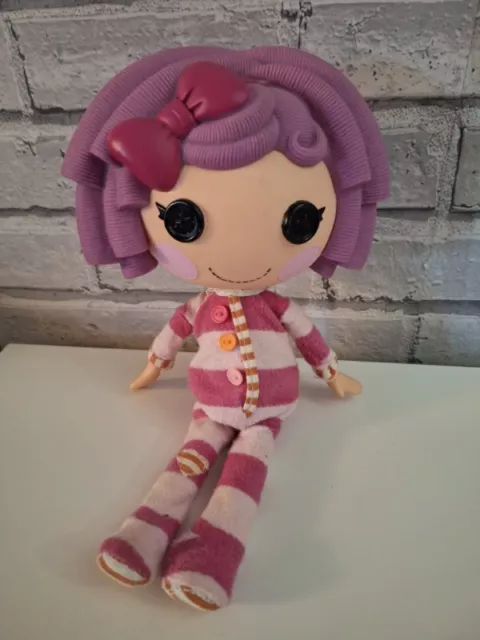 LALALOOPSY large 12" button eyes doll PILLOW FEATHERBED pink striped pyjamas bed