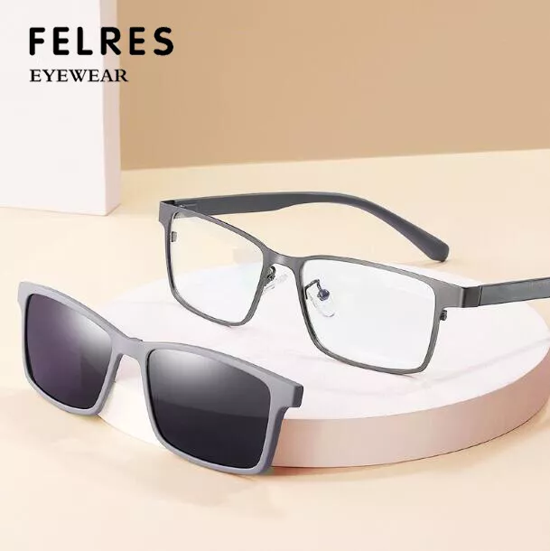 Metal Frame Optical Glasses For Men Magnetic Clip-on Polarized Sunglasses New