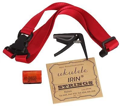 Ukulele Accessory Bundle: Capo Strap Shaker Strings Set