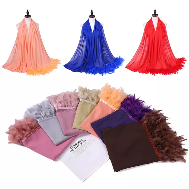 Plume En Mousseline De Soie Long Châle Musulman Foulard Gland Couleur Unie 》