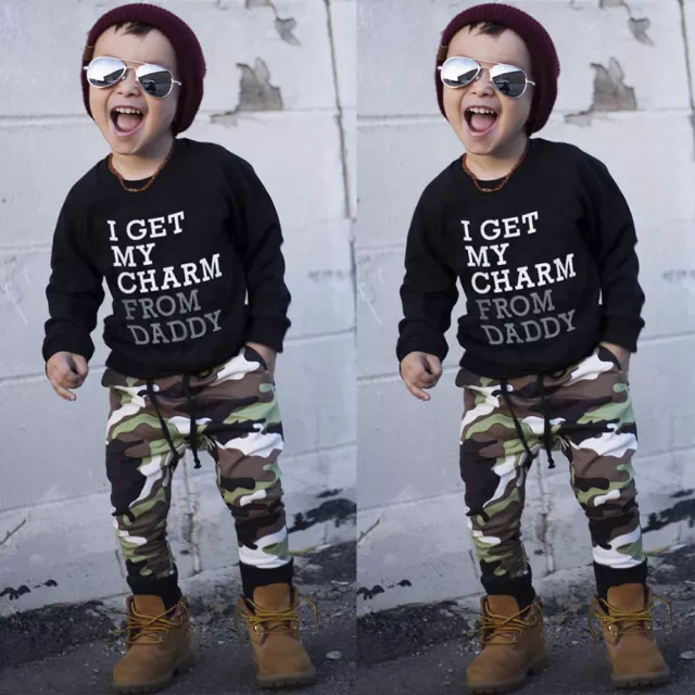Winter Toddler Kids Baby Boy Shirt Tops + Camouflage Pants Outfits Clothes Set