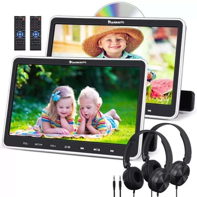 2x10.1" Two Screen Car Headrest DVD Player Rear-Seat TV Monitor HDMI USB Headset 3