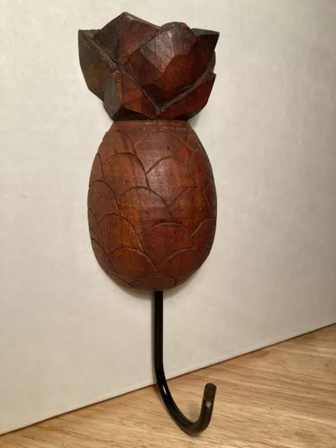 Vintage Wooden Carved Pineapple Wall Key Broom Coat Hook Welcome