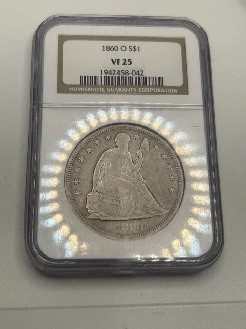 1860-O Seated Liberty Silver Dollar NGC VF-25! Good Eye Appeal! Rare***