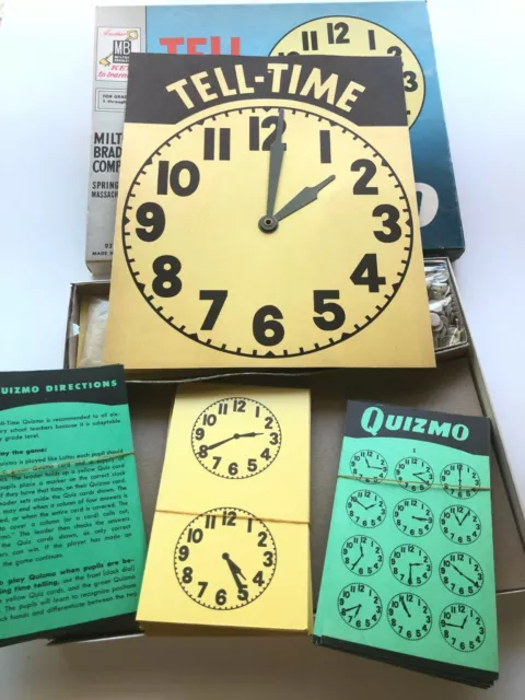 NIB 1958 TELL TIME Game HOMESCHOOL Teachers QUIZMO MILTON BRADLEY Never Used Vtg 2