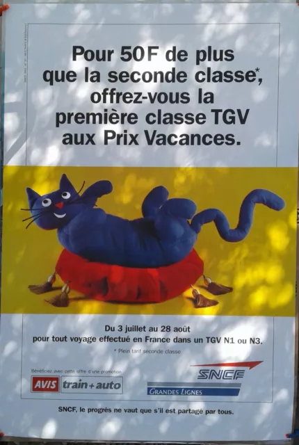 affiche SNCF pour 50 F de + que seconde offrez-vous la première classe TGV (chat