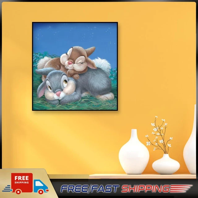 5D DIY Mosaic Craft Kits Two Rabbits Diamond Mosaic Colorful for Home Wall Decor