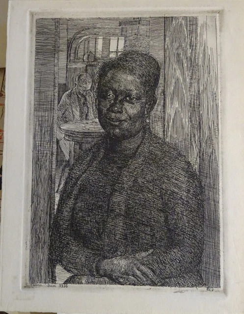 Ecole FRANCAISE XX RARE GRAVURE EAU FORTE PORTRAIT FEMME AFRIQUE ANTILLES 1935