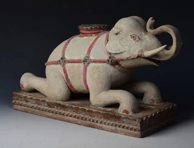 19th Century, Mandalay, Antique Burmese Wooden Lying Elephant 10