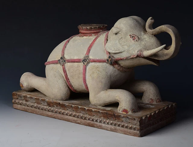 19th Century, Mandalay, Antique Burmese Wooden Lying Elephant 10