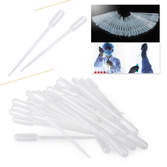 100Pcs 1ml Graduated Disposable Pasteur Plastic Eye Dropper Set for Experiment