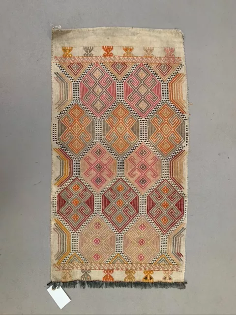 Vintage Turkish Mini Kilim 91x47 cm Wool Small Kelim Runner, shabby Chic