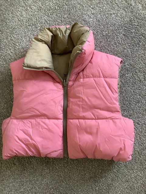 ZARA PINK Beige Reversible Puffer Gilet Jacket Size Small Medium