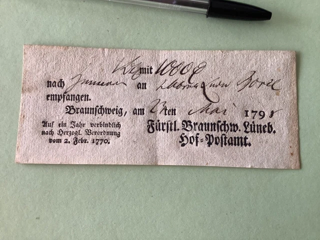 Germany Braunschweig 1795 postal note Ref A1585