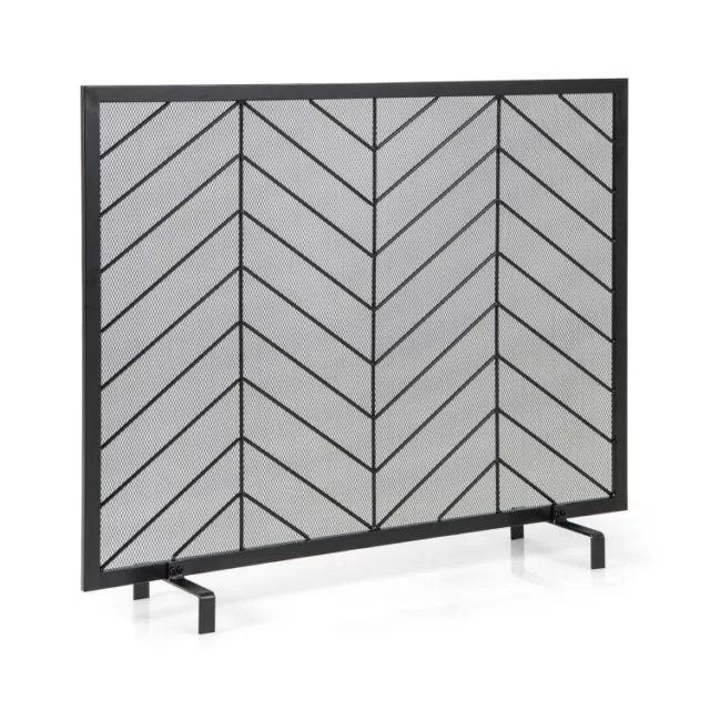 38 x 31" Standing Fireplace Screen Blocks Sparks Decorative Design Single Panel