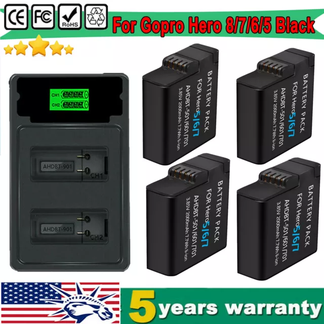 For GoPro Rechargeable 4PACK Battery & Charger AABAT-001 for HERO5 & HERO 6/7/8