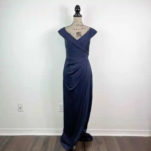 La Femme NWOT Surplice Off the Shoulder Column Gown Navy Size 4