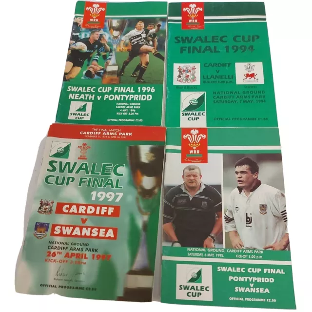 Rugby programmes SWALEC Cup Finals 1996, 1994, 1997, 1995. Pontypridd v Swansea.