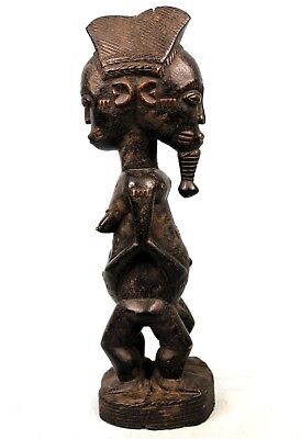 Art African Arts First - Antique Statue Baoulé Janus " Interlinked Ring - 39 CMS