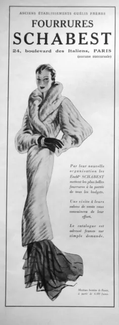 Publicité Presse 1936 Schabest Les Belles Fourrures À La Portée De Tous Budgets