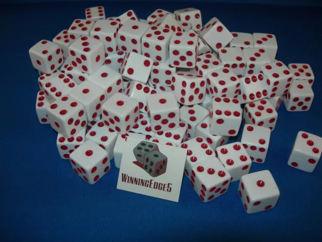 WHITE DICE w/ RED PIPS 16mm (100 PACK) BUNCO PARTY FREE SHIPPING