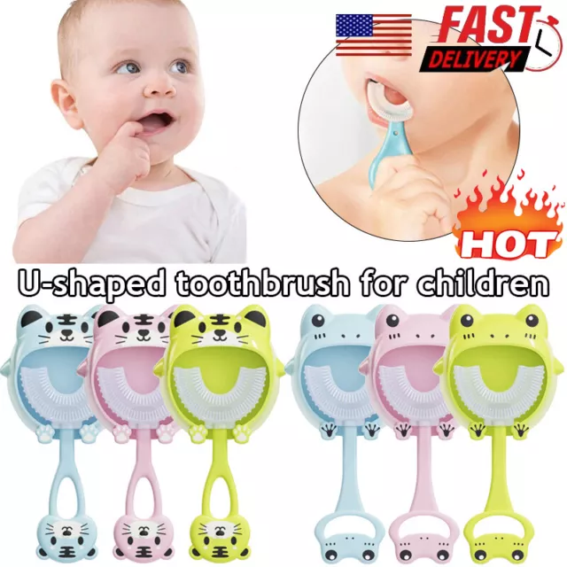 Cepillo de dientes en forma de U para niños cabeza de cepillo de silicona suave 360° limpieza dental oral #