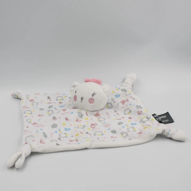 Doudou plat ours blanc rose bleu jaune fleurs feuilles Princess ORCHESTRA - 2916