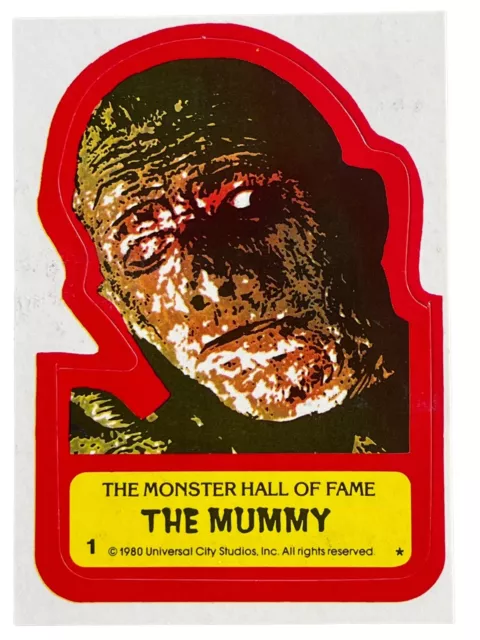 Vtg 1980 Universal City Studios Monster Hall of Fame Sticker Card #1 The Mummy