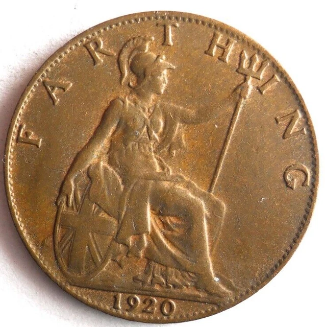 1920 GREAT BRITAIN FARTHING - Excellent Coin - FREE SHIP - Vintage Bin #25