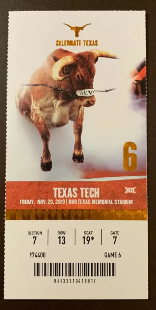 Texas Longhorns 11/29/2019 NCAA football ticket stub vs Texas Tech Red Raiders