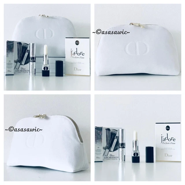 Juego de Regalo DIOR + Bolsa de Maquillaje 2023: Rouge Dior Bálsamo Satén/Diorshow Rímel/J'adore