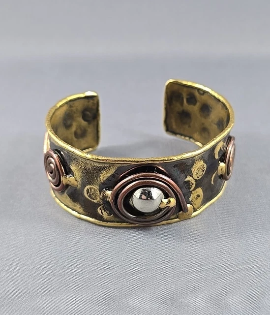 Vintage Brutalist Mixed Metals Modernist Abstract Cuff Bracelet