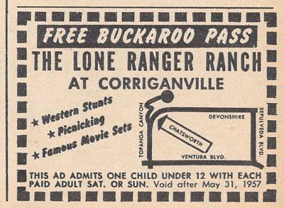 1957 TV GUIDE AD ~ LONE RANGER RANCH CORRIGANVILLE CHATSWORTH,CALIFORNIA Western