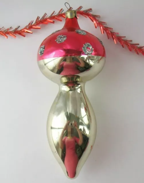 Big HUGE Glass Vintage Christmas Ornament Russian XMAS Decor USSR Red Mushroom