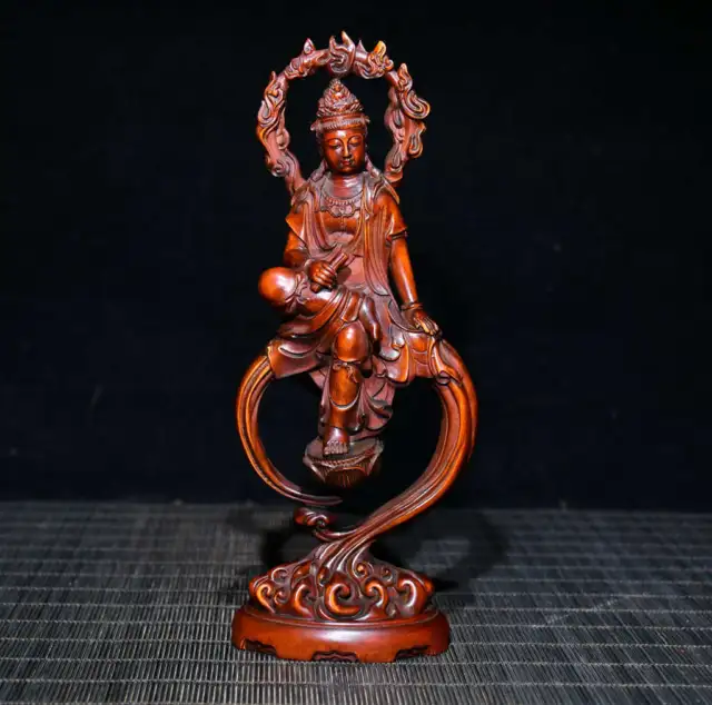 Chinese Natural Boxwood Hand-carved Exquisite Guanyin Statue  6791