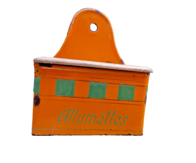 Ancienne Boîte D'allumettes En Faïence - Décor Fruits Orange - Années 30 - Bois