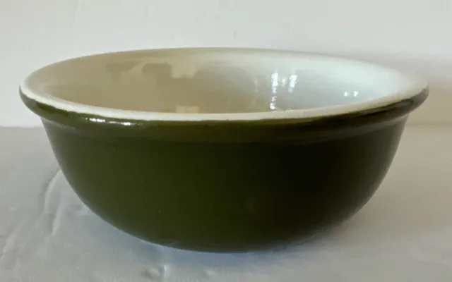 Hall Pottery Olive & White Bowl #413 Made in USA 4.5”‘Diameter x 1.5” Tall