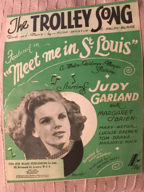 Vintage Original Sheet Music 1944 The Trolley Song Judy Garland