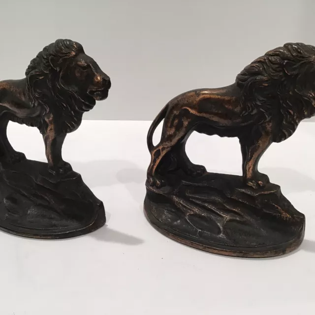 1926 Gift House Bronze Lions Book Ends NYC Fine Antiques