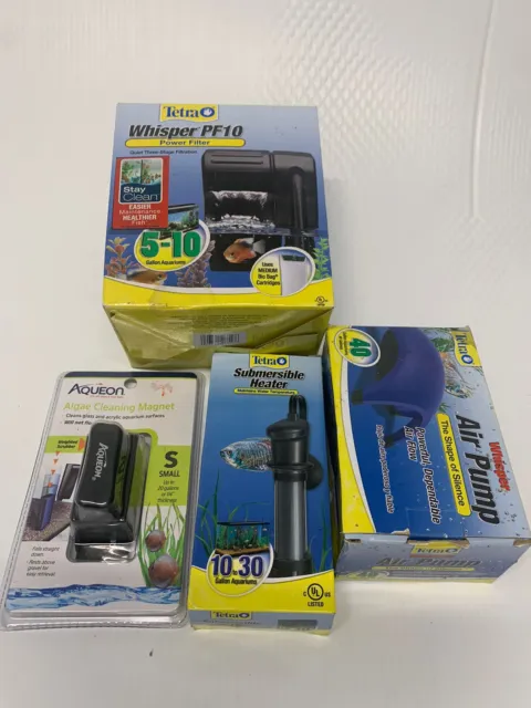 Tetra Air Pump-Whisper PF10-Submersible Heater-Aqueon cleaning magnet Lot