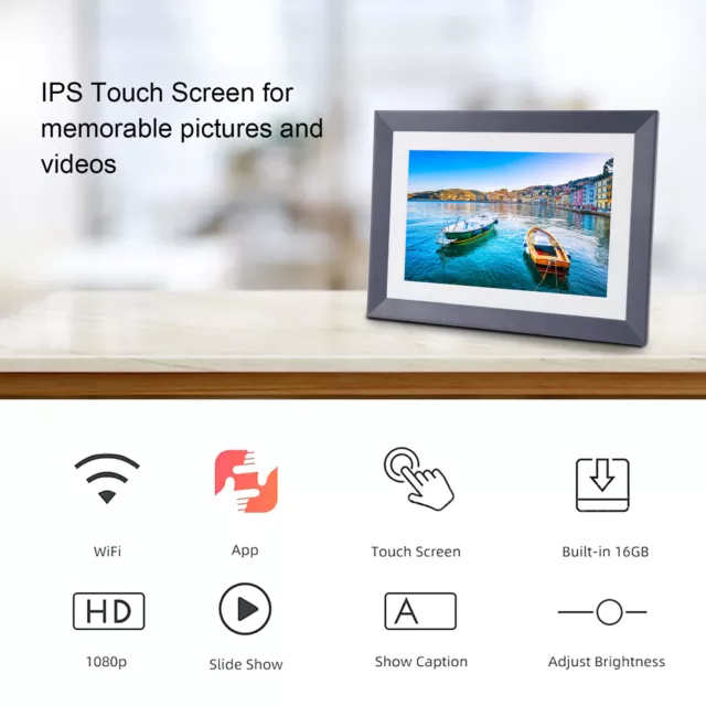(Enchufe del Reino Unido) Marco de fotos digital WiFi Marco de fotos digital brillo del panel HD IPS