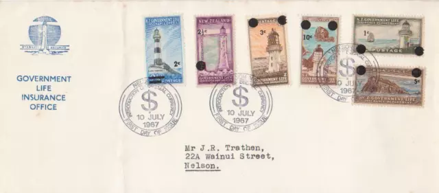 New Zealand 1967 Fdc 10 July  1967 Decimal Overprints (Lighthouses) Fdc Used