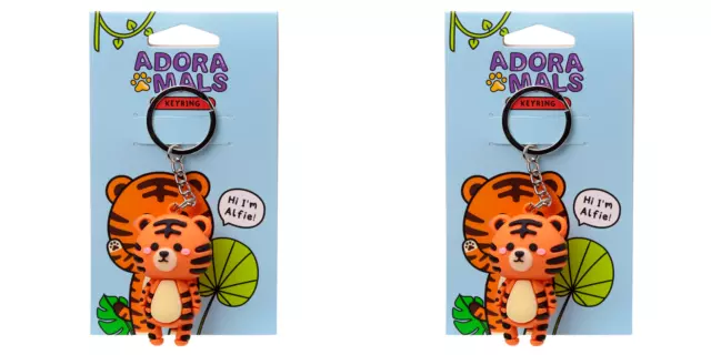 2 X  3D PVC Keyring - Adoramals Alfie the Tiger