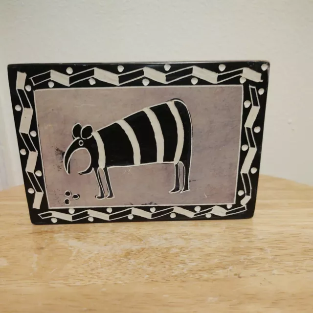 African Soapstone Handcrafted & Painted Anteater Napkin Holder Tan and Black 3