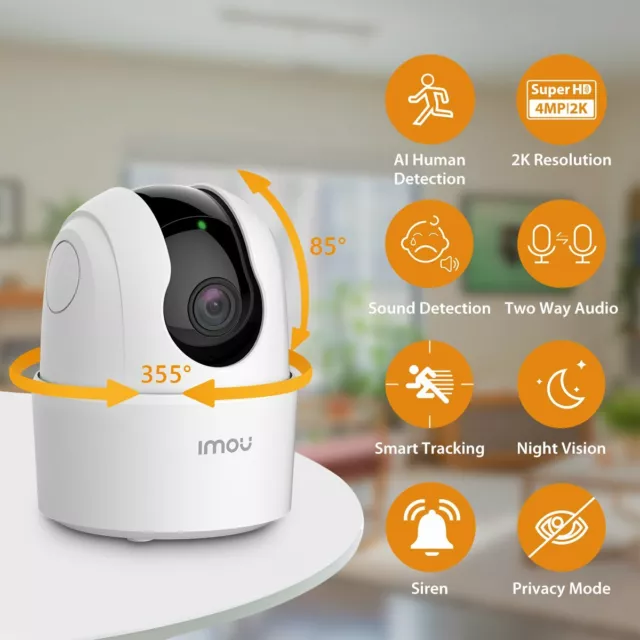 Imou Caméra Surveillance WiFi Intérieure, 2.5K(4MP) Caméra 360