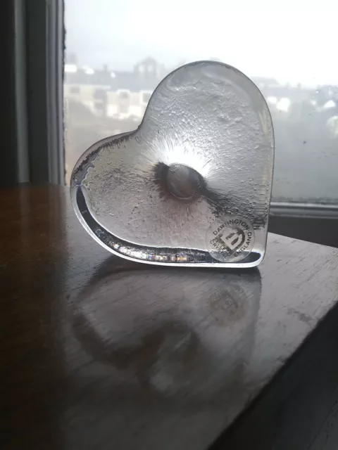 Dartington glass clear  heart shaped pen holder with sticker paperweight FT 225
