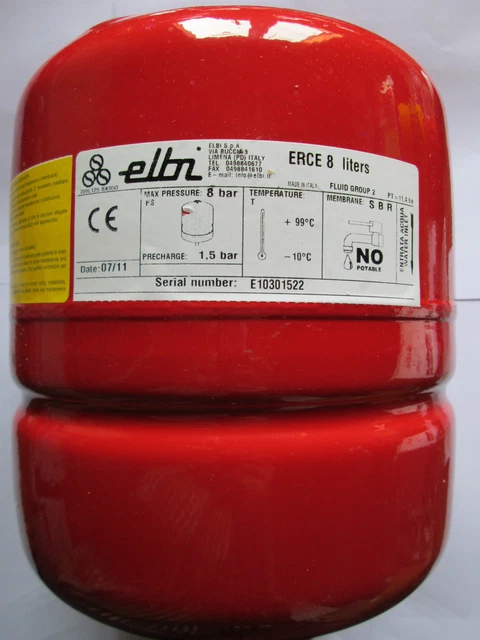 Vaso Di Espansione Acqua Calda Sfera Palla Autoclave Rosso 8 Litri Erce 8 Elbi