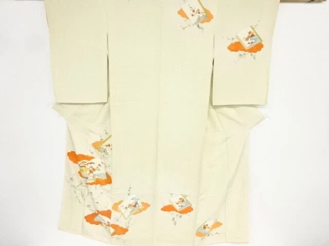 35980# Japanese Kimono / Antique Kimono / Embroidery / Pine & Ume Blossom Wi